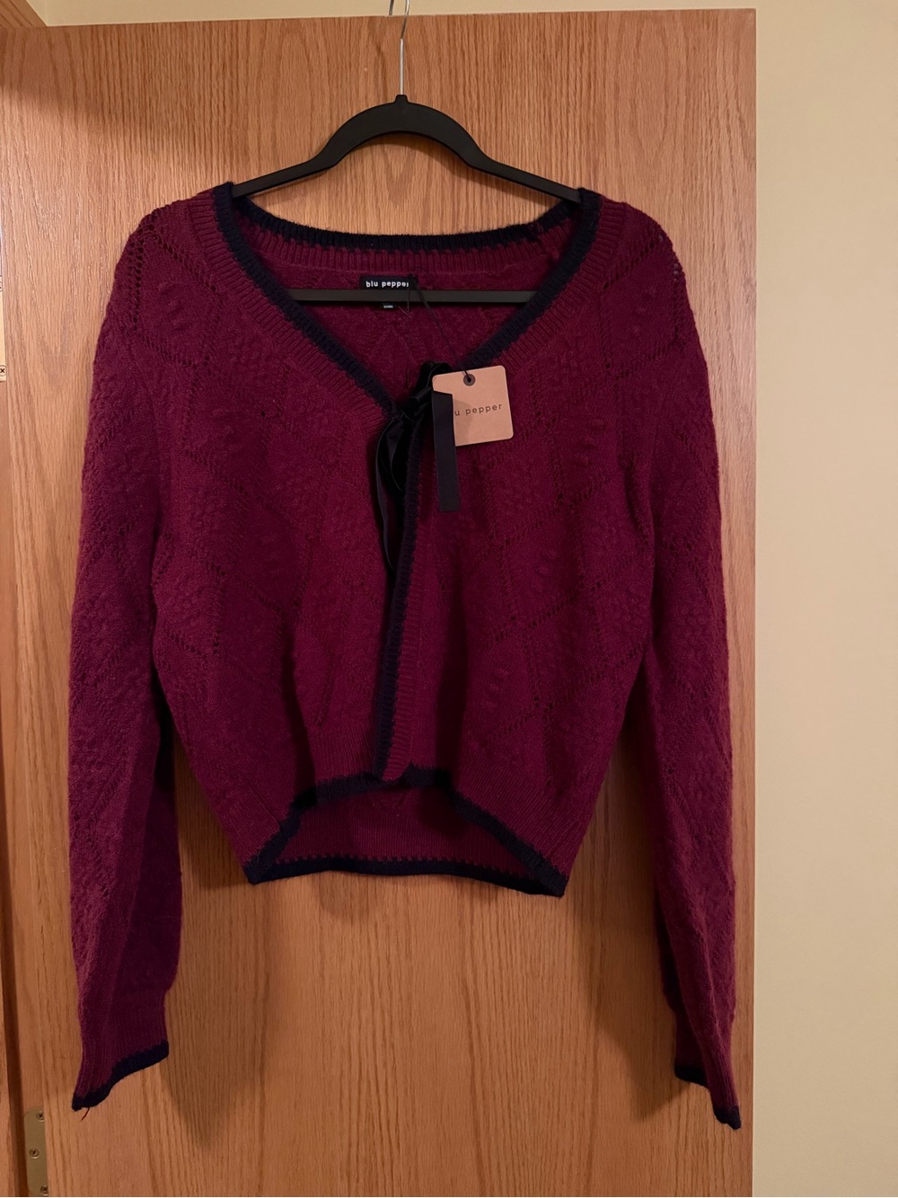 Blu Pepper Wine Red V-Neck Knit Cardigan